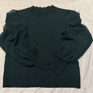 NWOT Emerald Green Sweater with Dot Textured Puffy Sleeves